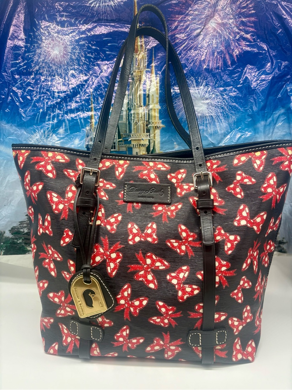 Dooney & Bourke Disney Parks Black Red Minnie Mouse Bows Shopper Tote Bag Purse